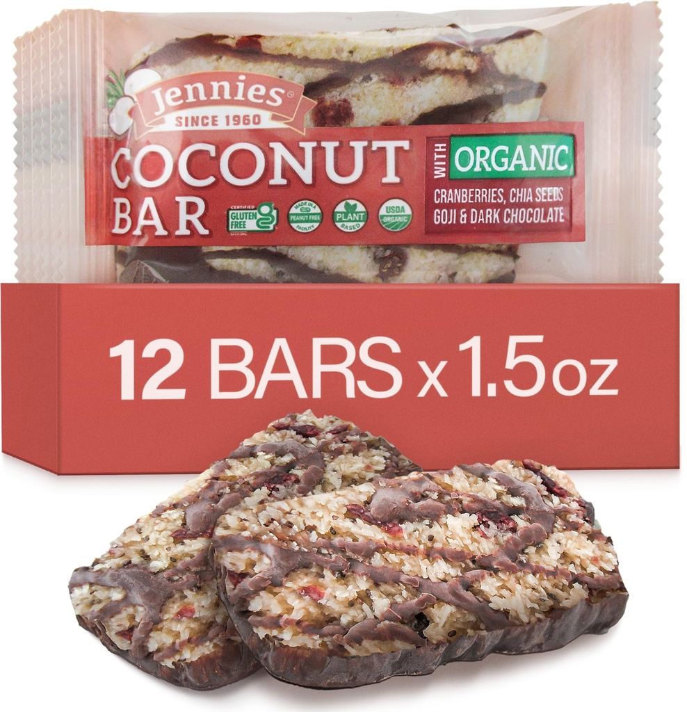 Jennies Raw Organic Goji Moji Coconut Bar, 1.5oz (12 Pack) Yellow 124; Peanut Free Yellow 124; Gluten Free