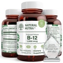 Natural Nutra vitamin B12 1000 mcg, Podpora srdce & Nerve zdraví, Cobalamin B12 dodatek, fosfát vápenatý, pomoc v metabolismu zdraví, optimální absorpce, gluten zdarma, cukr zdarma, 100 Vegan tablety