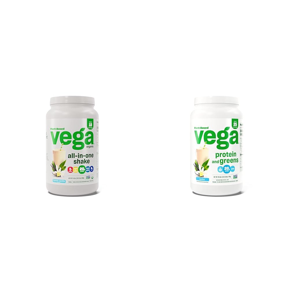 Vega Organic All- in- One Vegan Protein Powder & Protein and Green Protein Powder, Vanilla - 20g Plant Based Protein Plus Veggies