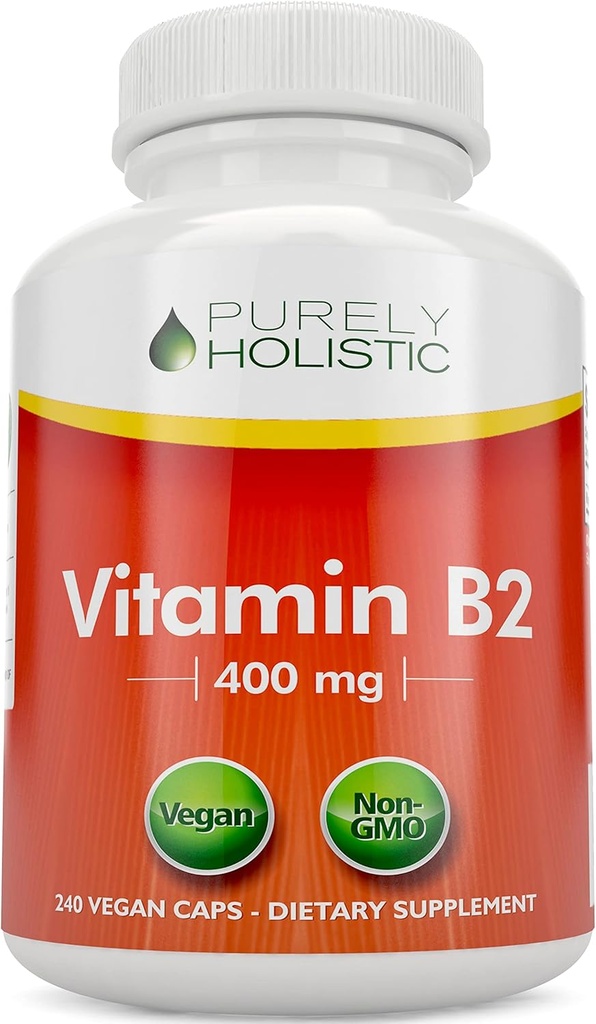 Čistě holistický vitamin B2 Riboflavin 400mg - 240 Veganových kapslí, 8 měsíční dodávka - Vysoká síla B2 vitaminy - Non GMO & gluten zdarma - Podporuje výrobu energie a buněčné zdraví