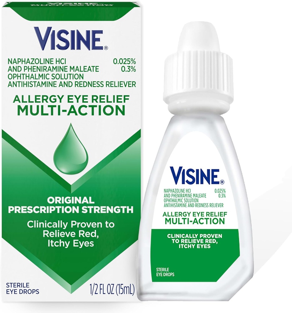 Visinní alergie Eye Relief Multi- Action Antihistamin & Redness Reliever Oční kapky s feniramine Maleate & Naphazolin HCl, Alergie Oční kapka léčba pro červenou, Itchy Eyes, 0.5 f. oz