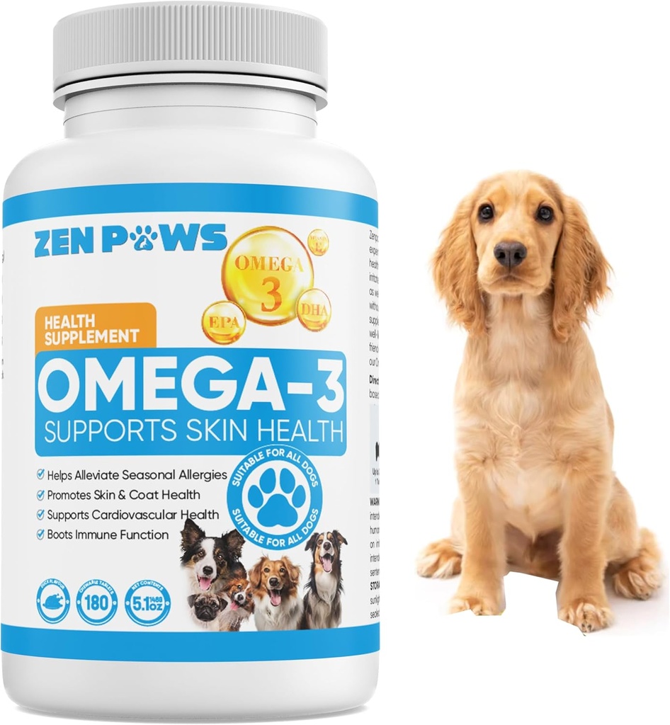 Omega 3 Rybí olej pro psy - 180 Počet Tablet léčby - Pomáhá prolévání, kožní alergie, Itch a suchá kůže pomoc, horké spoty - Společné zdraví - Kůže a coat dodatek - Losos olej - Duck Flavor