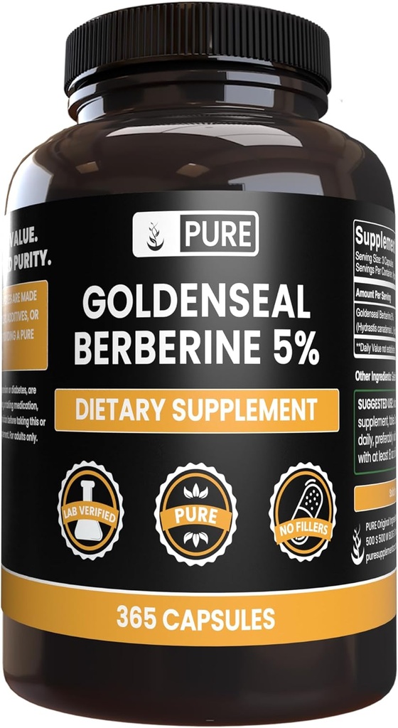 PRŮVODNÍ INGREDIENTY Goldenseal Berberine No Magnesium or Rice Fillers, Vždy čisté, Laboratorní ověřené (365 Počet)