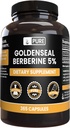 PRŮVODNÍ INGREDIENTY Goldenseal Berberine No Magnesium or Rice Fillers, Vždy čisté, Laboratorní ověřené (365 Počet)