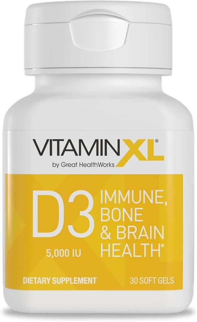 OmegaXL VitaminXL D3 High potency Daily Vitamin D 5000 IU 125mcg Imunitary Supplement - Podporuje zdravé svalové funkce a silné kosti - Non- GMO, gluten- Free - 30 Softgels