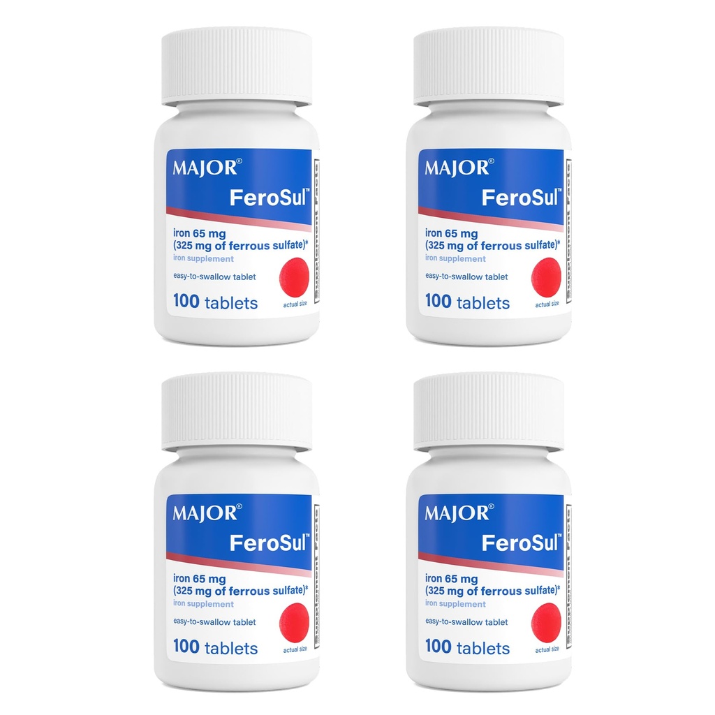 Hlavní FeroSul - železný sulfát 325 mg tablety - Železný doplněk pro ženy a muže - Speciálně balené Easy- to - polykací tablety - červená - 100 Počet (4 balení)