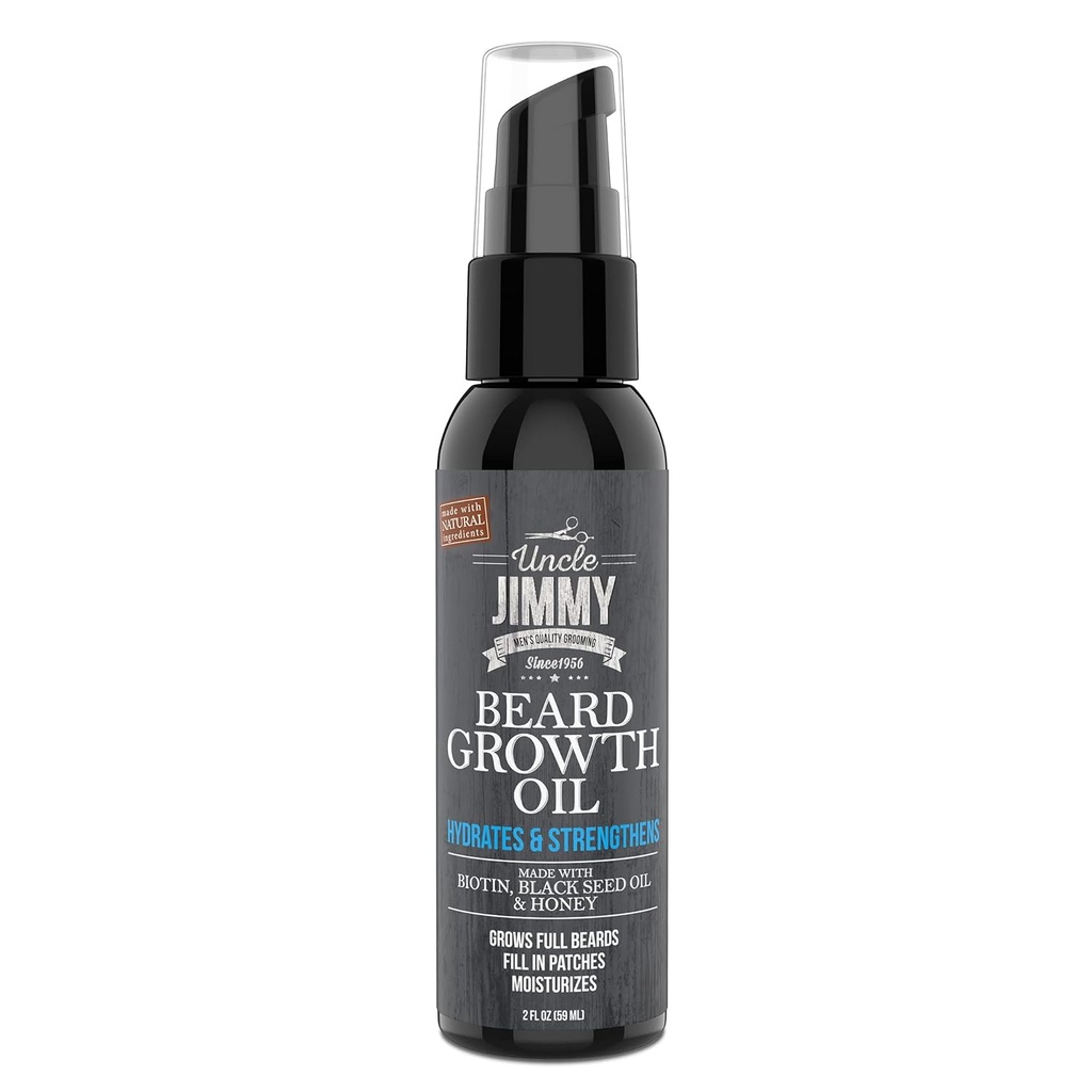 Strejda Jimmy Beard Růstový olej s Biotin 124; Přírodní Beard Péče o tlustší, Fuller zdravější Beard 124; Men 's Facial Vlasy Léčba pro Grooming 124; Zvyšuje Tloušťka a Svazek 2 Fl Oz