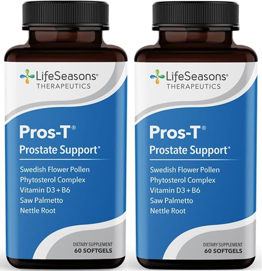 Pros-T - Dodatek k podpoře prostaty - Saw Palmetto, Phytosterol, Zinek, Kopřiva, Vitamin D-3 & B6 - Podpora zdravé funkce prostaty a normálního močení - Zlepšit Tkáň - 60 Softgels (Balení 2)
