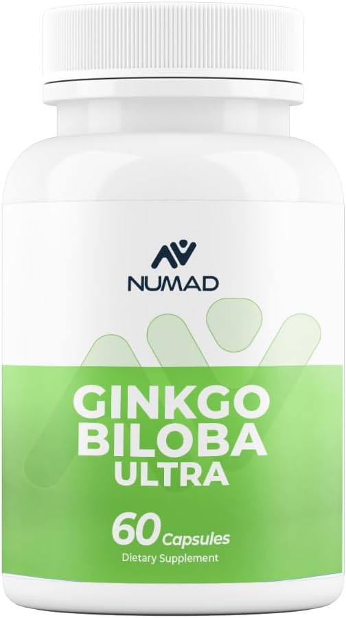 NUMAD Ginseng (600mg) + Ginkgo Biloba (120mg) 60 Kapsle Extra Strength Nootropics Brain Supplement for Memory & Focus
