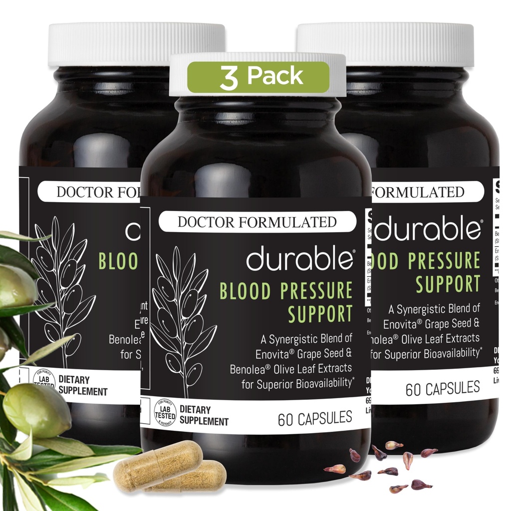 Trvalý krevní tlak - Benolea Olive Leaf & Enovita Grape Seed Extract - Zdravý oběh, Oxid dusičitý & Artery Support - Lékařská podpora, Vegan, Non- GMO, Made in USA (180 Kapsle)