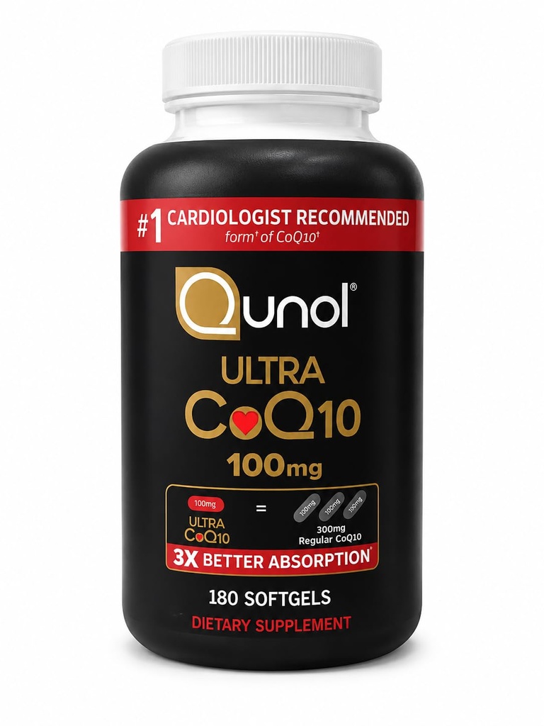 Qunol CoQ10 100mg Softgels Ultra 3X Lepší absorpční koenzym Q10 Doplňky - Antioxidant dodatek pro cévní a srdeční zdraví a výrobu energie - 6 měsíců Dodávka - 180 Počet