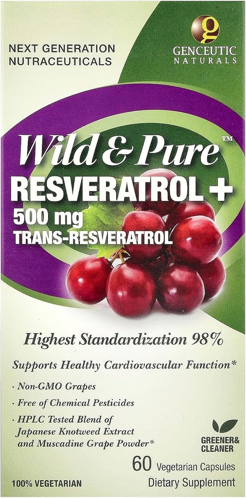 Gencomed Naturals Wild & Pure Resveratrol Vegetariánské kapsle, 60- Počet 124; Promotes Heart Health 124; Anti Ageing 124; Celkově Wellness