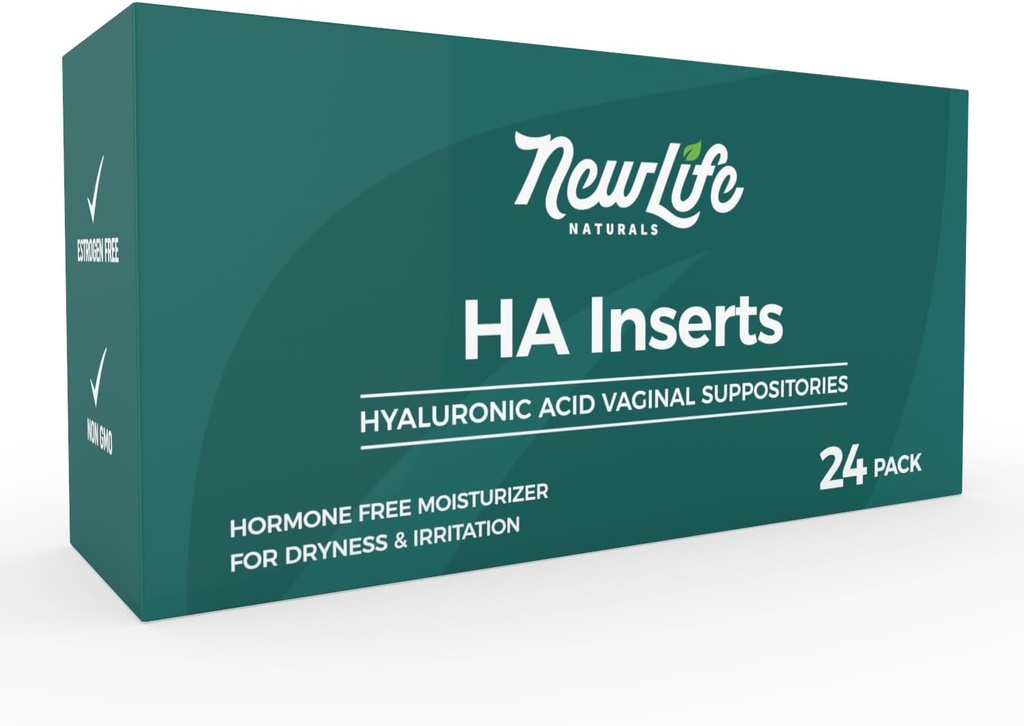 New Life Naturals Hyaluronic Acid Vaginální Suppository pro ženy, Vaginální Moisturizer, Sucho Irritation Discomfort, Postpartum, Menopauza Relief & Support, 24 Vložení, 2 Měsíční dodávky