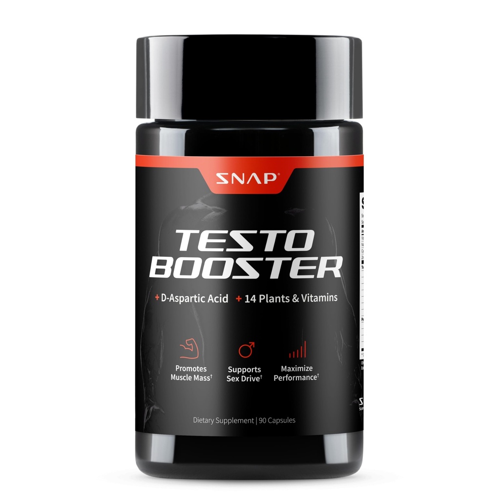 Snap doplňky Testosteron Booster pro muže - Promotes Muscle Growth, Booster pro muže, Vylepšení přírodní energie, Stamina a síla, 90 Kapsle (30 Služeb, 1 měsíc dodávky)