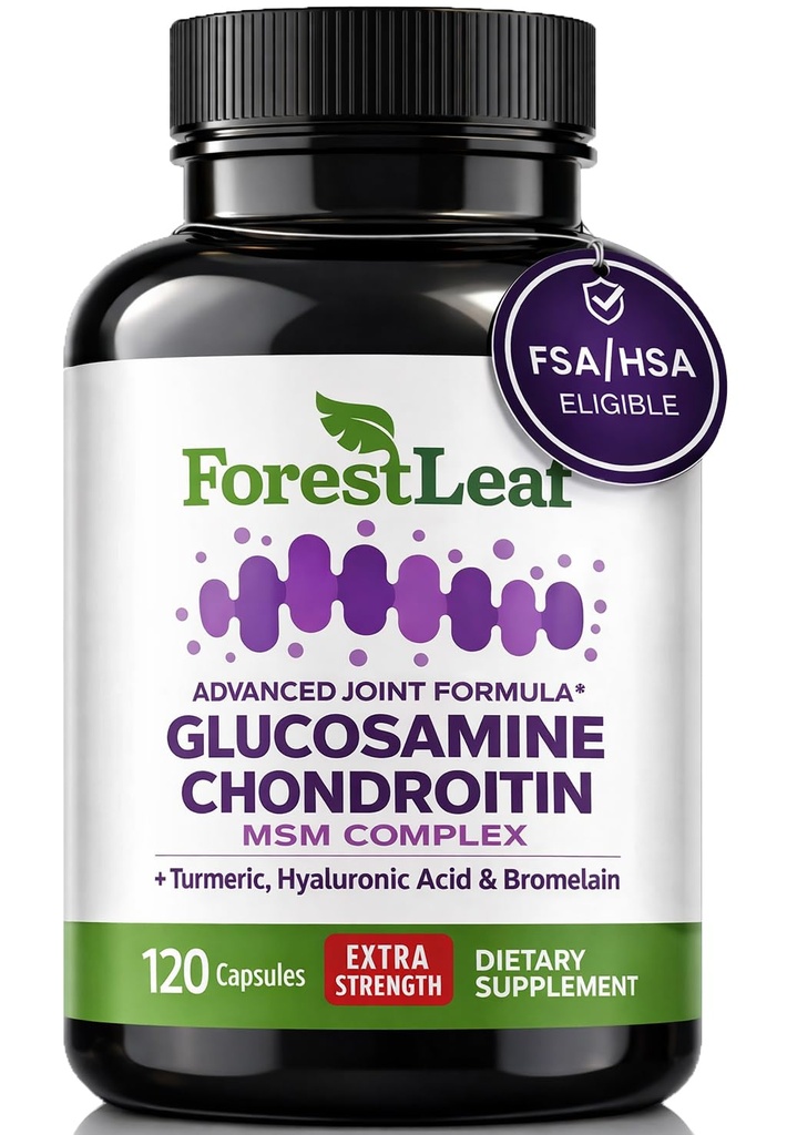 Glucosamine Chondroitin MSM Complex Dodatek - Triple Strength 1200mg Společná podpora Dodatek pro ženy a muže s kurkumou, Hyaluronic Acid a Bromelain pro svalovou flexibilitu - 120 Caps