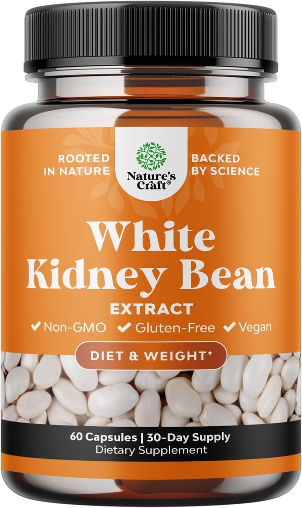 White Kidney Bean Extract Carb Block - White Kidney Fazole dodatek pro metabolismus Boost & Ease kalorií od Starchy potravin - Karbové kontrolní doplňky - 60 Kapsle