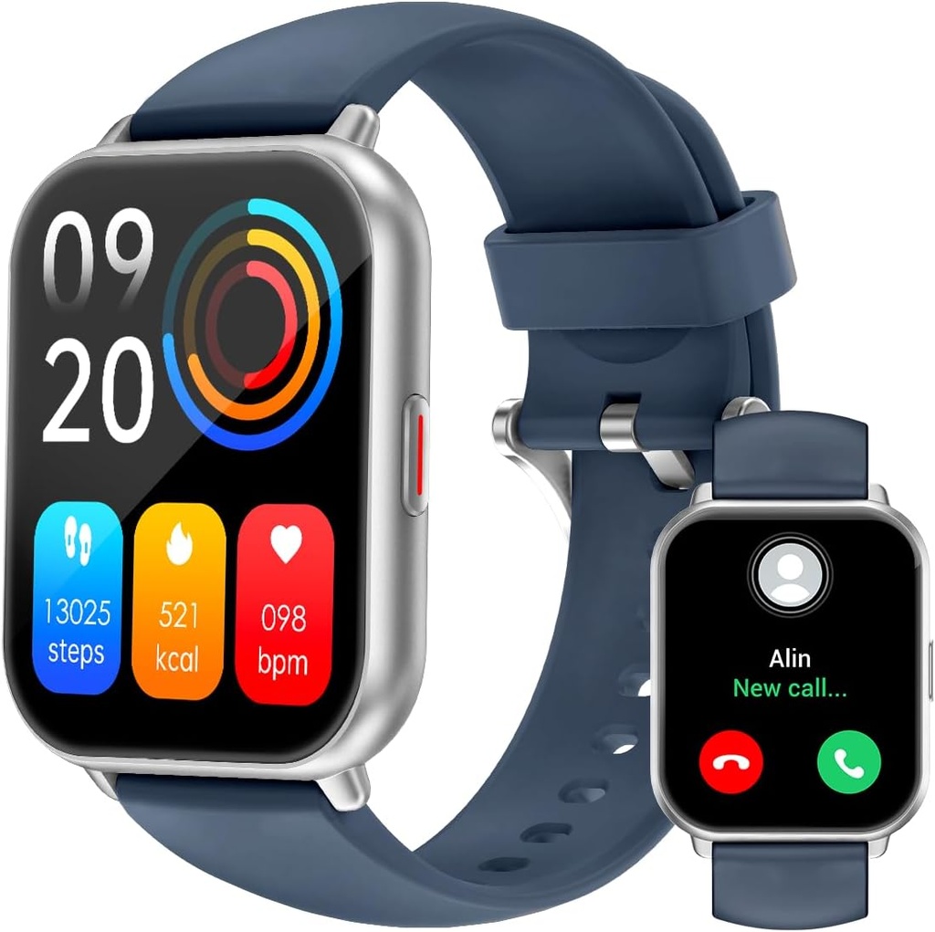 RUIMEN Chytré hodinky pro muže ženy (Odpověď / Make hovory, 2 kapel v ceně), 1.8 "Smartwatch pro iOS / Android telefony, Fitness Tracker srdeční frekvence / Spánkový monitor Digitální hodinky vodotěsné modré