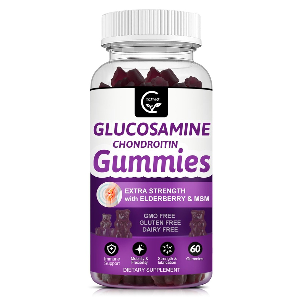 Glukosamine Chondroitin Gummies s MSM & Elderberry - Extra Strength Mobility & Flexibility Support, Antioxidant Imunitation Supplement pro ženy a muže