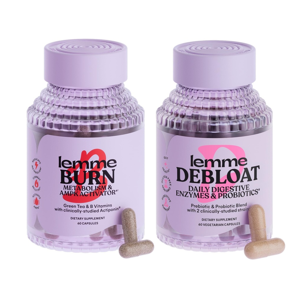 Lemme Burn & Debloat Kapsle Bundle - Metabolismus a spalování tuků + Debloat Kapsle pro Bloating & Gas Relief, Probiotika & Prebiotika - Gluten Free, Non- GMO - 60 Ct. Každý