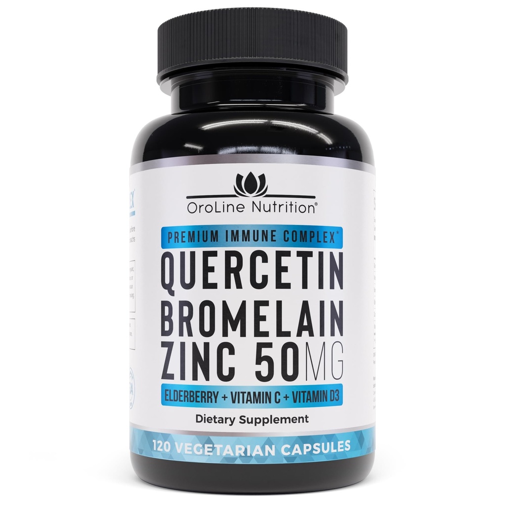 Quercetin 500mg doplněk s Sambucus Elderberry, Bromelain, Vitamin C, Zinek 50mg, & Vitamin D3 5000 IU - Antioxidant a imunitní podpora zdraví Zinek Quercetin