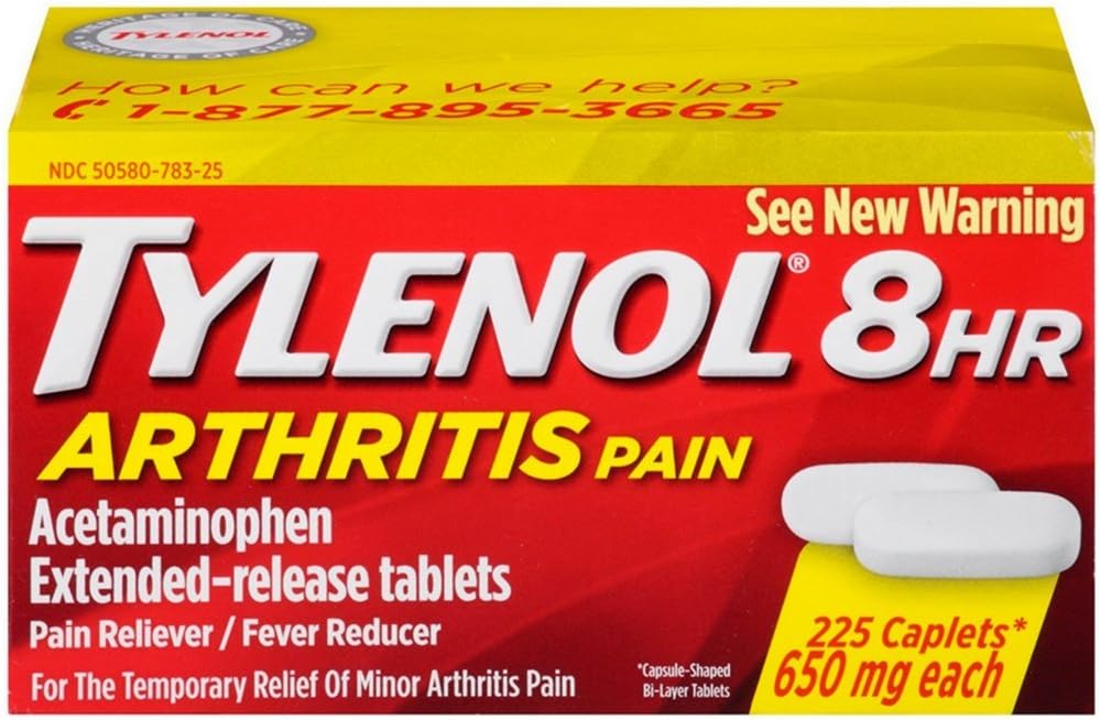 Tylenol 8 hodinová Artritida Bolest Reliever Horečka Reducer Rozšířená uvolnění Caplet, 225 Počet