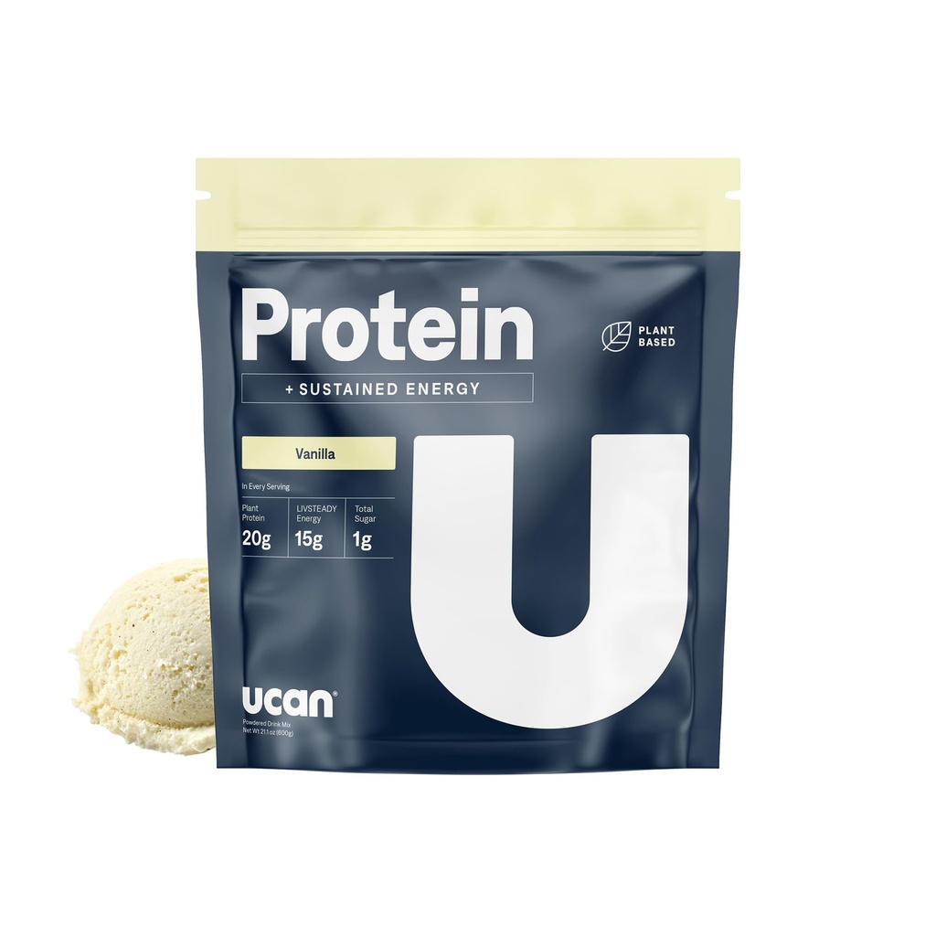 UCAN Energy + Plant Protein Powder - Vegan Plant Based Protein 20g Pea Protein with Amino Acids EAA & BCCA - Keto Protein Powder - No Add Sugar, Gluten- Free - Vanilla - 12 Servings