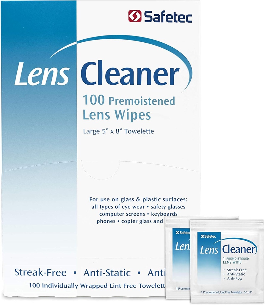 Safetec Lens & Eyeglasses Čisticí ubrousky, předvlhčené ubrousky (2 balení 100ct krabic - 200 čistících oděvů)