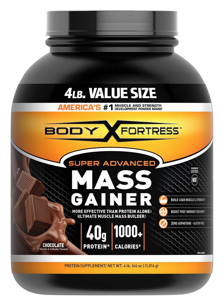Tělesná pevnost Super Pokročilý Mass Gainer, Chocolate Protein Plus Surplus Kalorie pro podporu svalové hmoty Gain Podpora 1-4lb. Jar