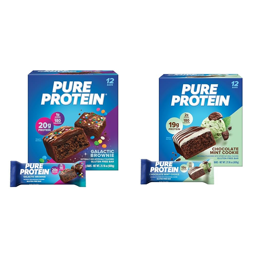 Čistý protein 12 Count Galactic Brownie & Chocolate Mint Cookie Protein Bars Bundle 124; 20g & 19g Vysoký protein 124; Gluten zdarma 124; Pre & Post cvičení 124; Nízký cukr