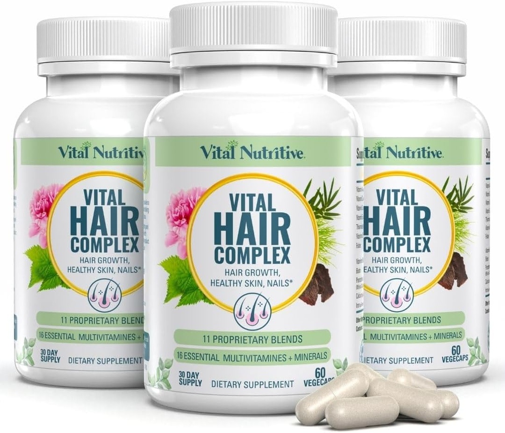 Vitální vlasový komplex - Vlasové růstové vitamíny pro ženy a muže -Biotin & vitamín B -Vlasové růstové doplněk pro zdravé vlasy kůže & nehty - Hormon & gluten zdarma - Vlasové vitamíny pro ženy