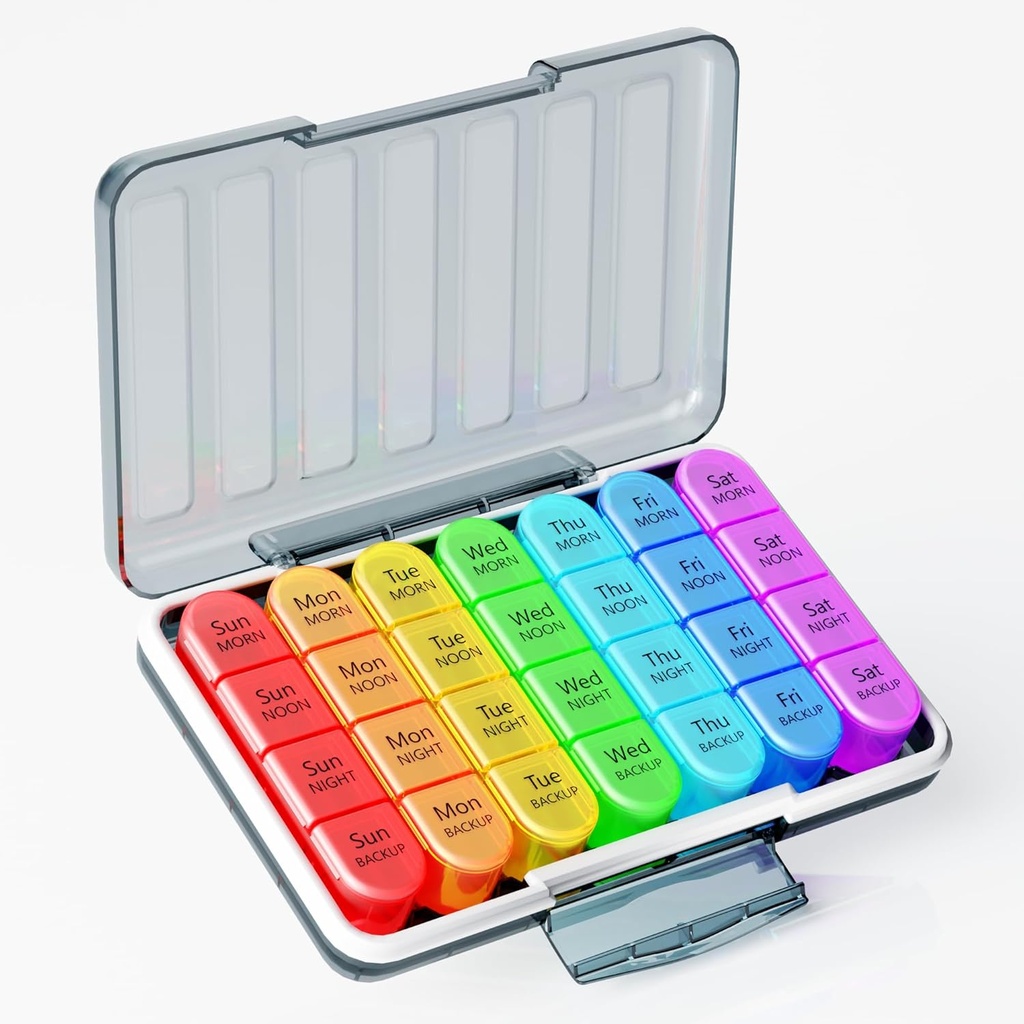 Zoksi Moisture-Důkaz Týdenní Pill Organizátor 4 krát denně, 7 Den Pill Box 4X denně, Jeden týden cestovní Pill Pouzdro s 28 přenosné kompozity, Lékárenský kontejner pro vitaminy, doplňky nebo léky