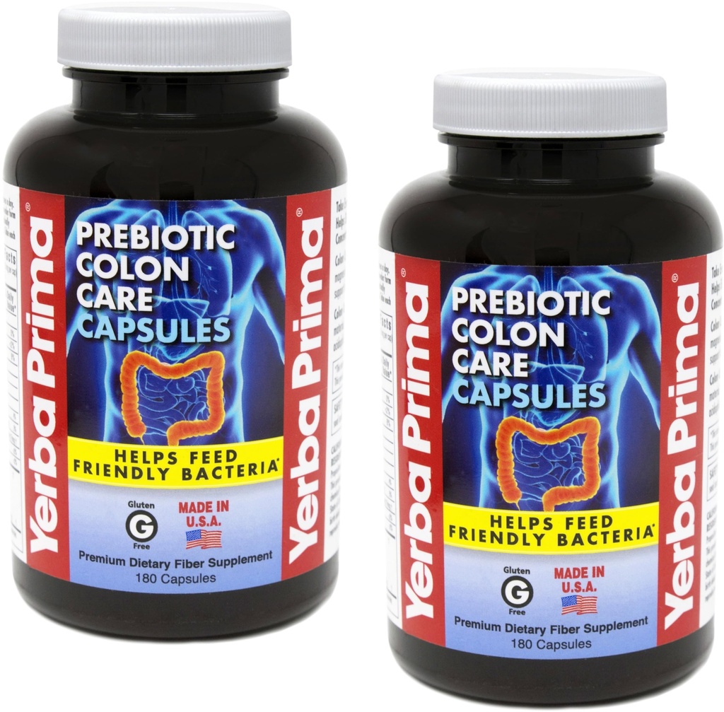 Yerba Prima Prebiotic Colon Care Kapsle, Non- GMO, Keto Friendly, 180 Caps, (2 balení)
