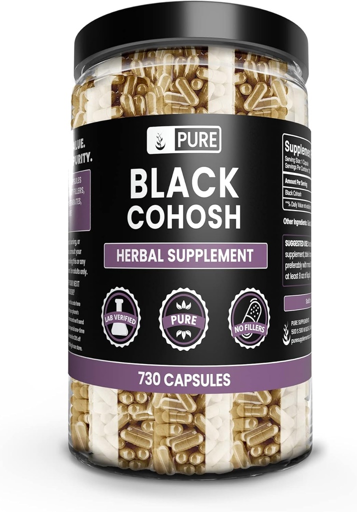 Čisté původní ingredience Black Cohosh (730 Kapsle) Ne hořčík nebo rýžové plnidla, Vždy čisté, Laboratorní ověřené
