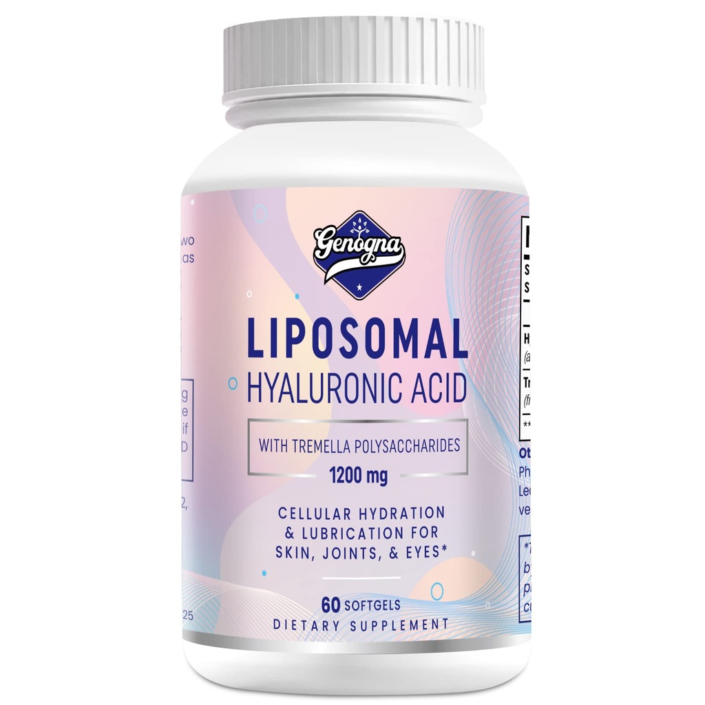Lipozomální hyaluronová kyselina Doplňky 1000mg- High Biologicky dostupné Hyaluronické kyselé tobolky s Tremella Polysacharidy, Dvojitá síla Hydratace kůže, Joint Lubrication, 1Pack