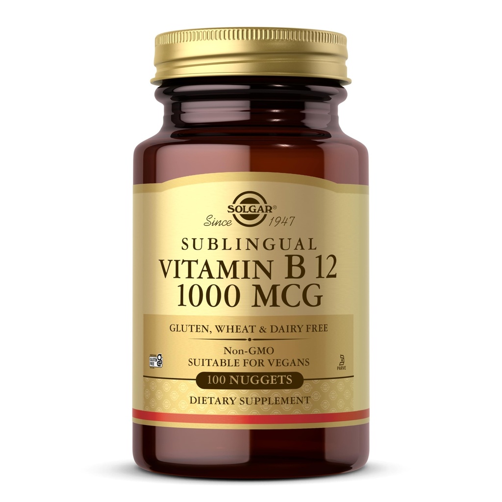 Solgar Vitamin B12 1000 mcg, 100 Nuggets - Energy Production, Red Blood Cells - Zdravý nervový systém - Podporuje kardiovaskulární zdraví - Vitamin B - Non- GMO, Gluten Free, Kosher - 100 Služeb