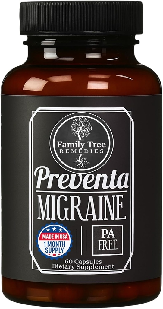 Preventa Migréna Relief Dodatek - PA- Free Butterbur, Magnesium, Riboflavin, Horečka - Denní bolest hlavy Prevence - 60 Kapsle