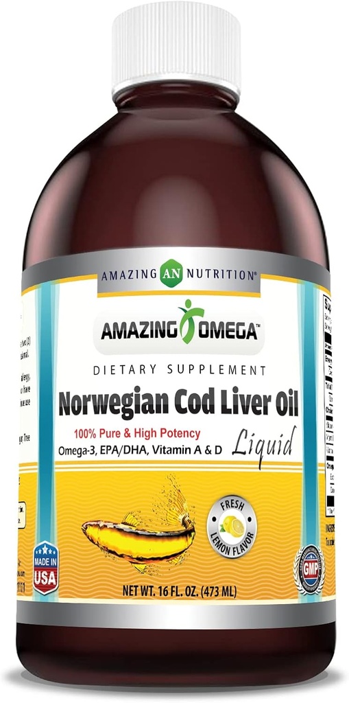 Amazing Omega Norské tekuté rybí olej 124; 16 Oz OZ 124; 1625Mg Omega -3s, DHA, EPA per Serving Omega 124; Fresh Lemon Flavor 124; Non-GMO 124; Gluten-Free Omega 124; Made in USA