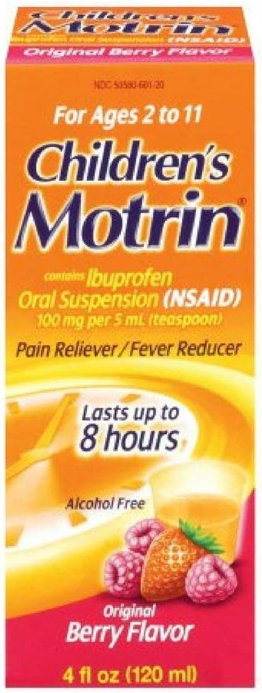 Motrin Children 's Ibuprofen Oral Suspension Original Berry Flavor, 100 mg, Original Berry Flavor 4 oz (Balení po 3)
