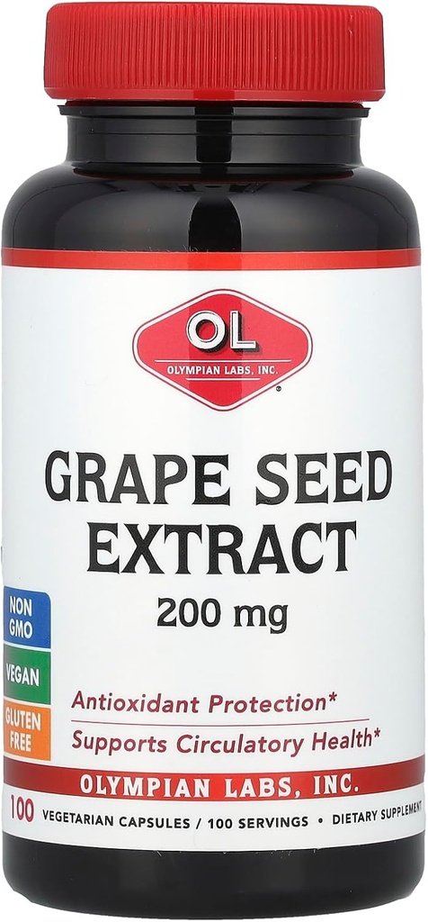 Olympian Labs Grape Seed Extract, 200 mg, 100 Vegetariánských kapslí