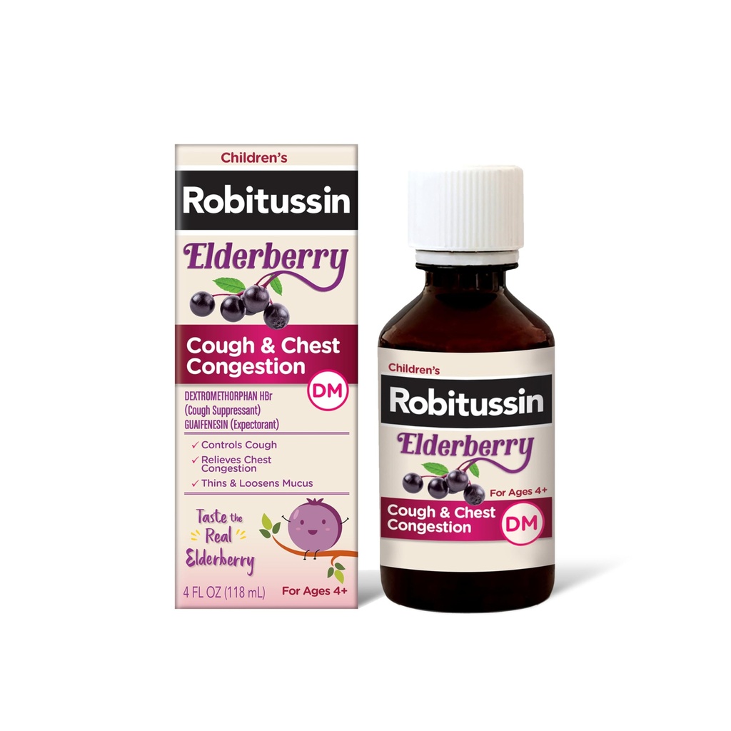 Robitussin Elderberry Cough + Chest Congestion DM Children 's Cough Medicine, Chest Congestion Relief and Cough Syruption - 4 Fl Oz
