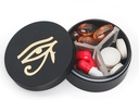 Pouzdro na malé pilulky 3 Compartments, Metal Round Portable Pill Box, Waterproof Travel Pill Organizátor, Kapesní Purse Medicine Držák vitaminu EDC Kontejner (Black with Eye)