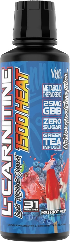VMI Sports L- Carnitin 1500 Tepelné Liquid Enhanced Termogenní 124; 1500 mg karnitin 124; Maximální absorpční vzorec 124; Velká chuť pro muže a ženy 124; 31 Služení (Patriot Pop)