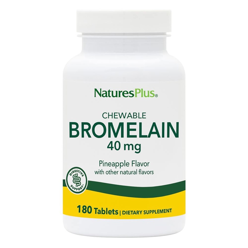 Natures Plus Chewable Bromelain - 40 mg - přírodní doplněk proteolytického enzymu - 180 žvýkací tablety (180 porcí)