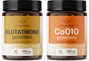 HERBAMAMA Glutathione and CoQ10 Kit - Bundle of 500 mg Reduced L- Glutathione and 200 mg CoQ10 Gummies - Vegan, Non- GMO, Gelatin- Free - 2 Pack
