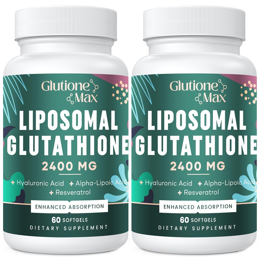 8- in-1 Lipozomální glutathion 2400 MG, vysoce absorpční antioxidační vzorec - s kyselinou hyaluronovou, kyselinou alfa- lipoovou, resveratrolem - kůže, jaterní detox & imunitní systém, 120 Softgels