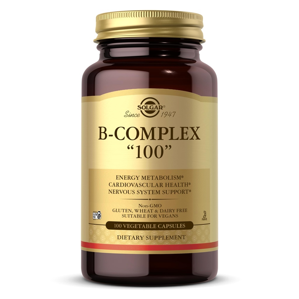 Solgar B-Complex "100, 100 Zeleninové kapsle - Podpora nervového systému - Podporuje energetický metabolismus - Non- GMO, Vegan, Gluten Free, mlékárenské zdarma, Kosher - 100 Služeb