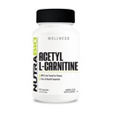 NutraBio Acetyl L- karnitin (ALCAR) Dodatek, 500mg - Podpora produkce přírodní energie, Metabolické řízení a celkové zdraví, 90 Kapsle