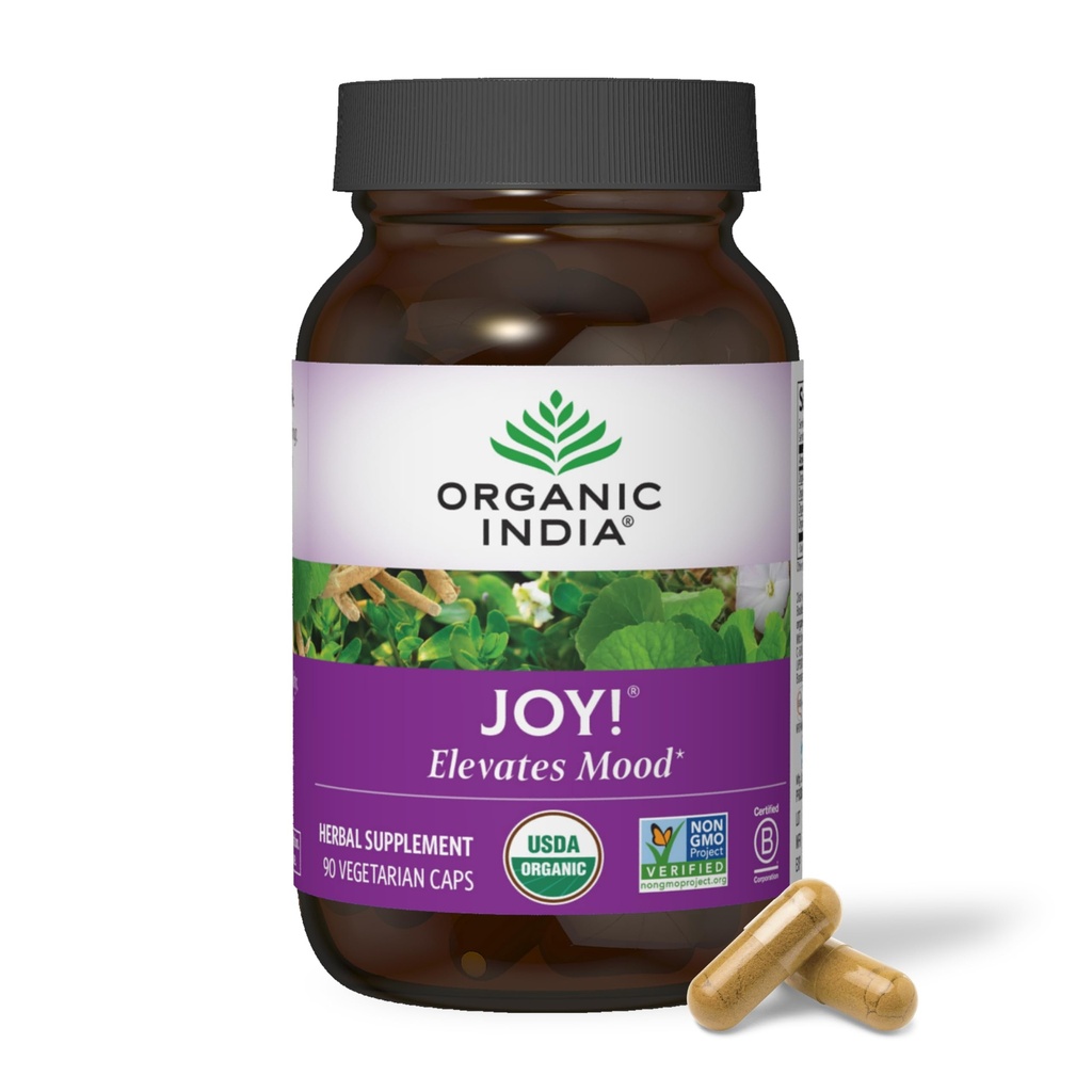 ORGANIC INDIA Joy Bylinný dodatek - Imunitní podpora, Promotes Paměť & Koncentrace, Vegan, gluten- Free, Kosher, USDA Certified Organic, Non- GMO, Calming - 90 Kapsle