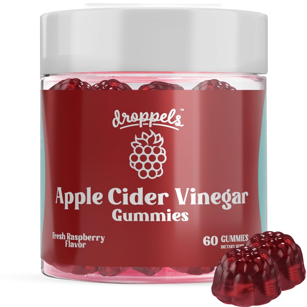 Droppels Apple Cider Ocet Gummies 1000mg s Beet Root & Pomegranate current124; Non- GMO, Vegan- Friendly, gluten Free current124; Podporuje Digestion, Metabolismus, Energie a imunitní zdraví Cr124; Raspberry Flavor