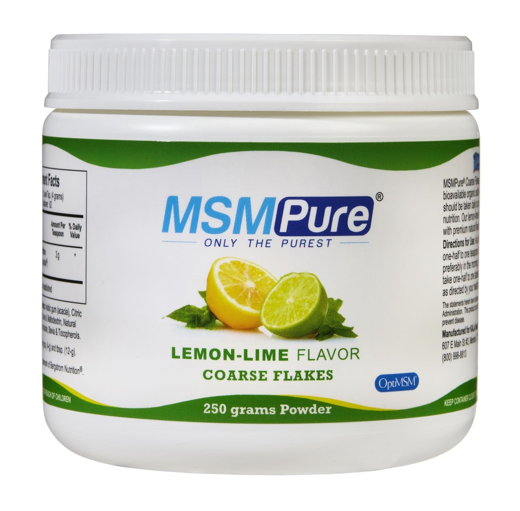 KALA ZDRAVOTNÍ MSMPure Lemon Lime ochucené Coasse MSM Powder Flakes - Organická síra pro společnou flexibilitu, vzhled kůže, a vlasy & nehtové podpory - 8.8 oz, USA Made, destilované krystaly